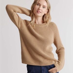 Quince Organic Cotton Fisherman Crew Sweater Neutral Camel Large